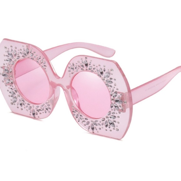 Giant Glam Girl baby pink oversized  Rhinestone Sunglasses total glam - Picture 3 of 4